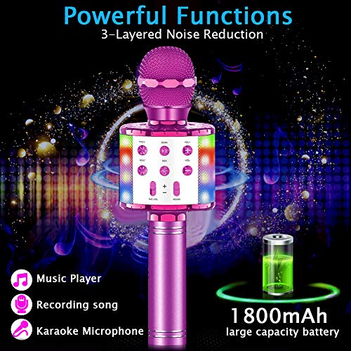 SunTop Micrófono Karaoke Bluetooth, Microfono Inalámbrico Karaoke, Portátil con Altavoz y Luces LED, Reproductor KTV doméstico con función de grabación