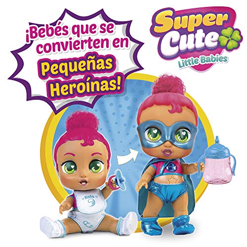 Super Cute - Super Cute Muñeca Superheroína Kala con biberón mágico, ropa reversible y accesorios Muñeca interactiva con luz y sonidos Muñecas niñas niños 3 años Muñecas bebé recién nacido (85390)