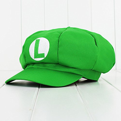 Super Mario Gorra Luigi - Conjunto de Disfraces para Adultos y niños + 2X Guantes y 6X Barba pegajosa Carnival & Cosplay - Classic Cappy Cap