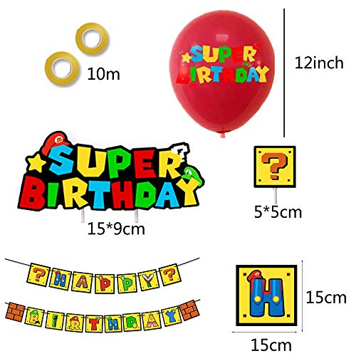 Super Mario Party Supplies Super Mario Globos Super Mario Cumpleaños Pancartas Decoración para Fiestas Adorno de Torta para Niños Ducha de Bebé Fiesta de Cumpleaños