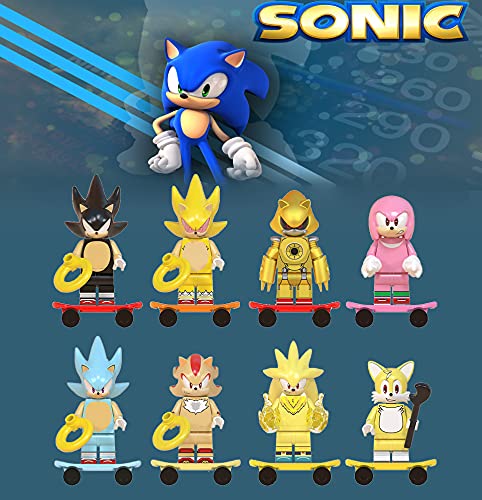 Super Sonic Figuras de Acción Muñecos Sonic The Hedgehog Juguete Shadow Metal Sonic Colección Móvil Estatua Decoración Modelo Regalo de Cumpleaños-Set A||8PCS