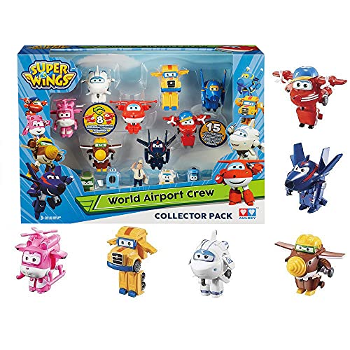 Super Wings - Juego de coleccionista con 15 Figuras de Juguete de Transform-a-Bots World Airport Crew, Serie 2, de 5,08 cm