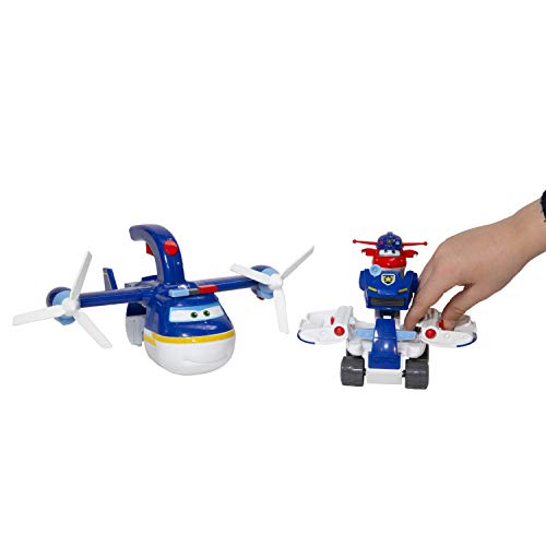 SUPER WINGS - PATRULADOR DE POLIC�A DE JUGUETE AVI�N + 1 FIGURA DE POLIC�A JETT - Avi�n de juguete gigante y figura Jett Police Jou de Transform-a-Bots