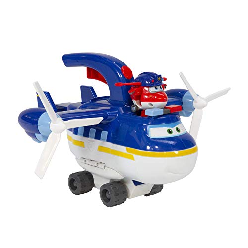 SUPER WINGS - PATRULADOR DE POLIC�A DE JUGUETE AVI�N + 1 FIGURA DE POLIC�A JETT - Avi�n de juguete gigante y figura Jett Police Jou de Transform-a-Bots