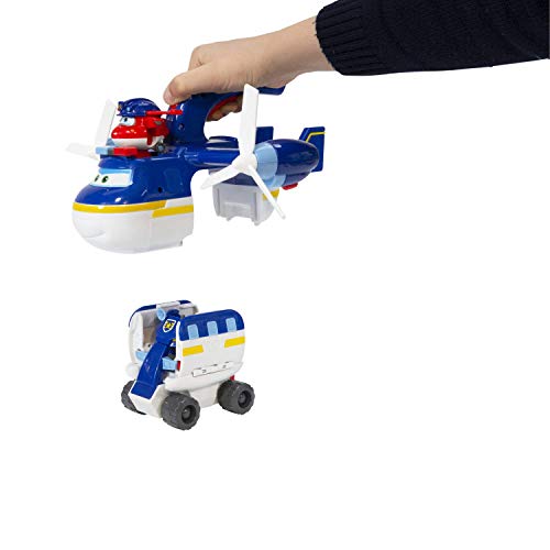 SUPER WINGS - PATRULADOR DE POLIC�A DE JUGUETE AVI�N + 1 FIGURA DE POLIC�A JETT - Avi�n de juguete gigante y figura Jett Police Jou de Transform-a-Bots