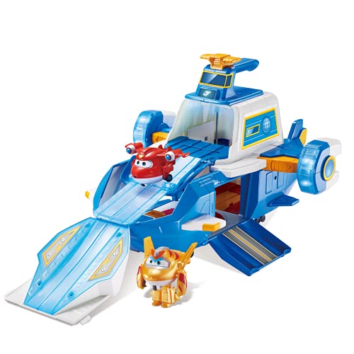 Super Wings PLAYSET AÉROPORT World Aircraft + 2 Aviones Figuras Transform-a-Bots del Dibujo Animado Temporada 5 - Juguete Infantil 3 años + FR740831A Azul