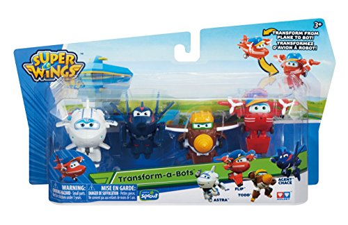 Super Wings Temporada 2 Personajes Mini Robot Transformador 4 Pk - Flip, Todd, Chace, Astar 2" Escala