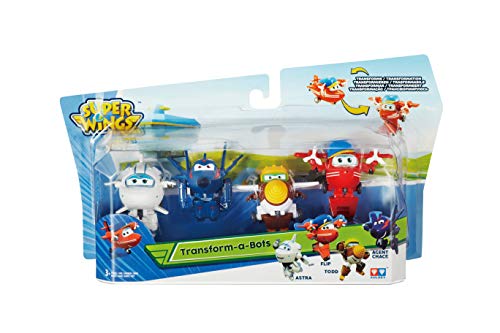 Super Wings Transform-a-Bots 4 Pack | Flip, Todd, Agent Chase, Astra | Toy 2 Inch Figures 5 cm, Multicolor, 2 Pulgadas (Alpha Animation & Toys Ltd EU720040)