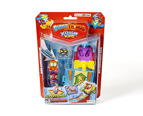 SUPERTHINGS Kazoom Kids – Blíster 4 SuperThings (Incluye 1 capitán plateado), 1 Kazoom Slider y 1 Rampa