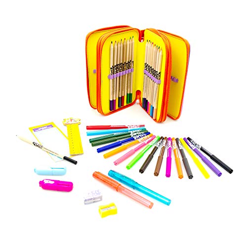 SuperZings Estuche Triple-Kit Completo Material Escolar, Multicolor (Cife 41940)