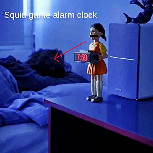 Surgewavelv Juego de Calamar Reloj Despertador Música Reloj Despertador Muñeca Femenina de Madera Reloj Despertador 123 Reloj de Madera Sonido de Terror Dormitorio Electrónico Hombre de Madera Alarma