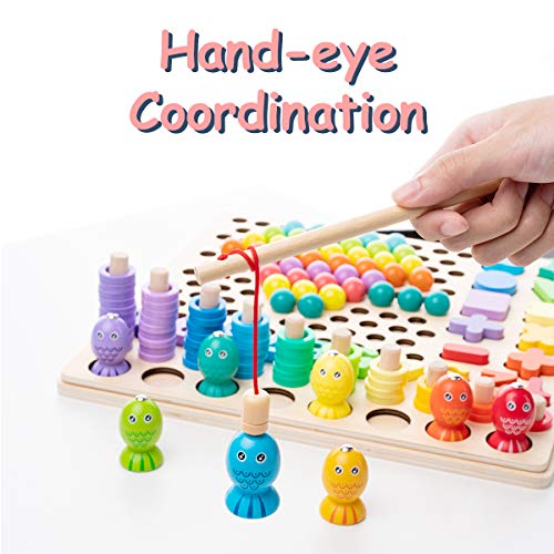 Surplex Juegos Montessori Matematicas Juego de Pesca magnética de Madera Clip Beads Juego de Mesa de Rompecabezas Año Nuevo, Manos Cerebro Entrenamiento Juguete Educativo para 3 4 5 años Niño Niña