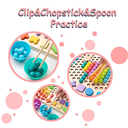 Surplex Juegos Montessori Matematicas Juego de Pesca magnética de Madera Clip Beads Juego de Mesa de Rompecabezas Año Nuevo, Manos Cerebro Entrenamiento Juguete Educativo para 3 4 5 años Niño Niña