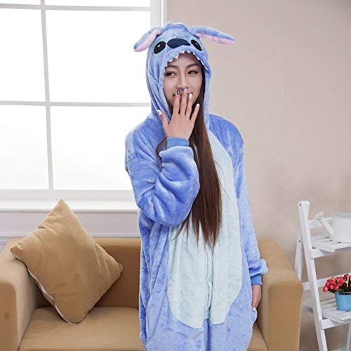 Swanka Pijama Stitch Onesie Disfraz Traje Adulto Mujer Animale Invierno Kigurumi Cosplay Halloween y Navidad(Azul Stitch, M)