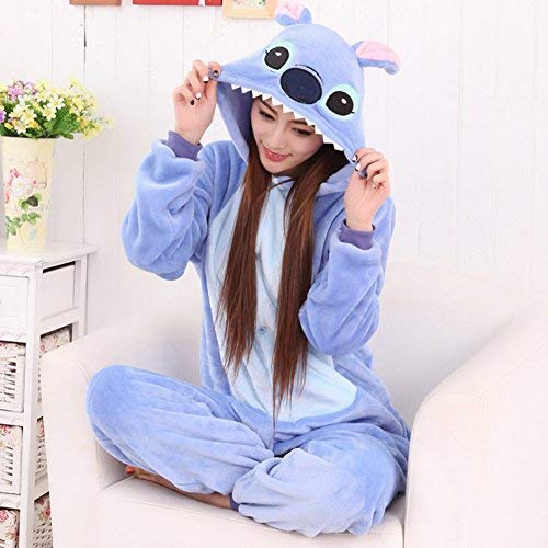 Swanka Pijama Stitch Onesie Disfraz Traje Adulto Mujer Animale Invierno Kigurumi Cosplay Halloween y Navidad(Azul Stitch, M)