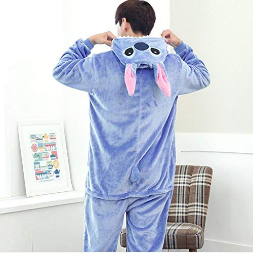 Swanka Pijama Stitch Onesie Disfraz Traje Adulto Mujer Animale Invierno Kigurumi Cosplay Halloween y Navidad(Azul Stitch, M)