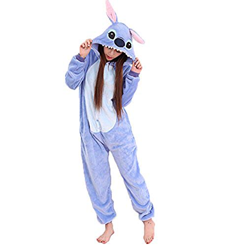 Swanka Pijama Stitch Onesie Disfraz Traje Adulto Mujer Animale Invierno Kigurumi Cosplay Halloween y Navidad(Azul Stitch, M)