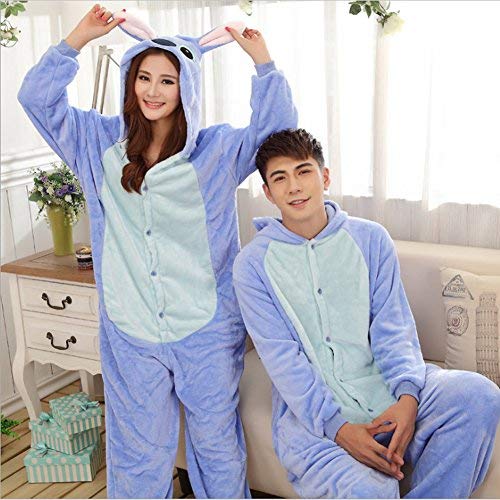 Swanka Pijama Stitch Onesie Disfraz Traje Adulto Mujer Animale Invierno Kigurumi Cosplay Halloween y Navidad(Azul Stitch, M)