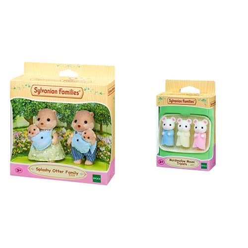 Sylvanian Families - 5359 - Familia Nutria + - 4533 - Carrito Doble de bebés