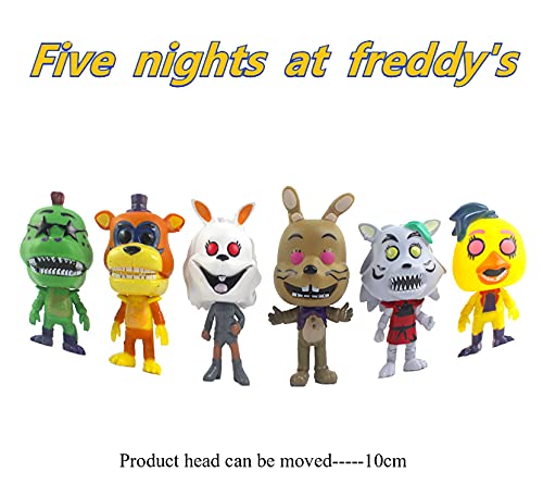 \t Five Nights at Freddy'S Figuras Security Breach Glamrock Freddy Chocolate Bonnie Chica Montgomery Roxanne Wolf Vanny FNAF Muñecos Juguete para Niños Collectible Regalo Decoraciones 6PCS-10cm