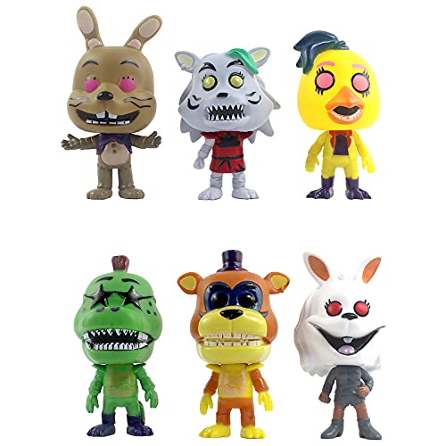 \t Five Nights at Freddy'S Figuras Security Breach Glamrock Freddy Chocolate Bonnie Chica Montgomery Roxanne Wolf Vanny FNAF Muñecos Juguete para Niños Collectible Regalo Decoraciones 6PCS-10cm