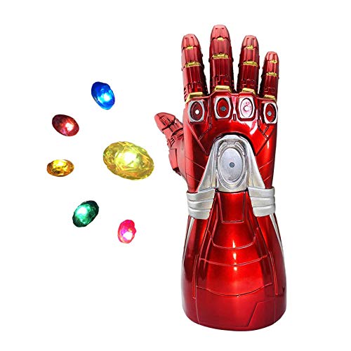 T-XYD Guantelete del Infinito, Guante Iron Man Infinity Gems con 6 Piedras LED magnéticas, Diseño removible, 3 Modos de Flash, Accesorios de Cosplay de Halloween para niños/Adultos,Adult