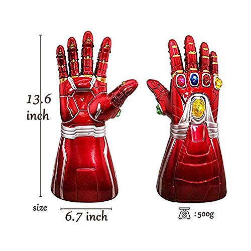 T-XYD Guantelete del Infinito, Guante Iron Man Infinity Gems con 6 Piedras LED magnéticas, Diseño removible, 3 Modos de Flash, Accesorios de Cosplay de Halloween para niños/Adultos,Adult