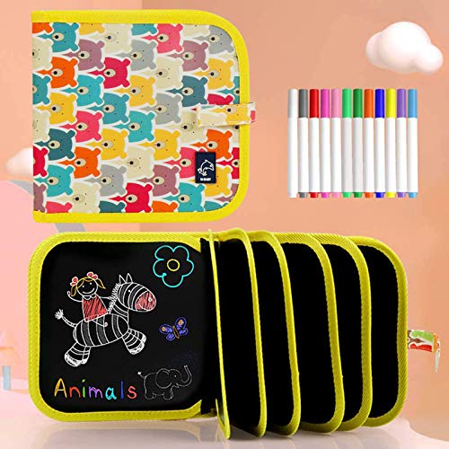 Tabla de Dibujo Portátil para Niños, Tablero de Dibujo de Graffiti, Bloc de Dibujo portátil borrable, Reutilizable,12 bolígrafos borrables de Color,14 Página (E)