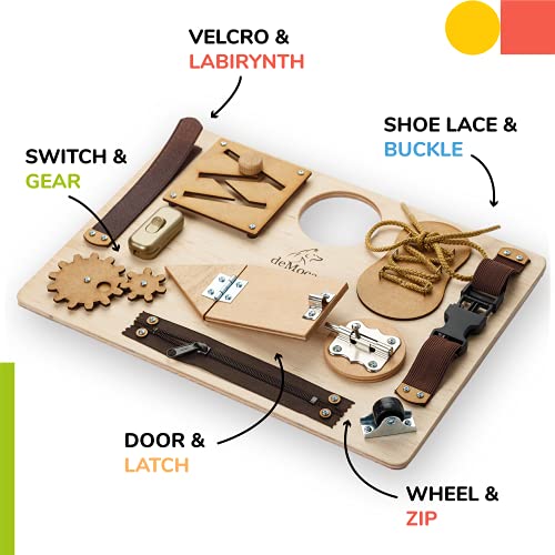 Tablero de Actividades Montessori para niños pequeños - Juguetes sensoriales de Madera para niños de 3 años - Juegos de Viaje con Actividades educativas y Hebillas para el Desarrollo de la motricidad