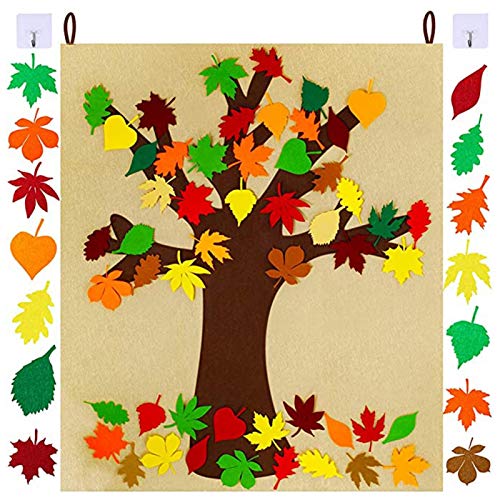 Tablero de árbol de otoño de fieltro, kit de manualidades de árbol de agradecimiento, kit de manualidades de otoño de fieltro, adorno de hojas de otoño, suministros de Acción de Gracias