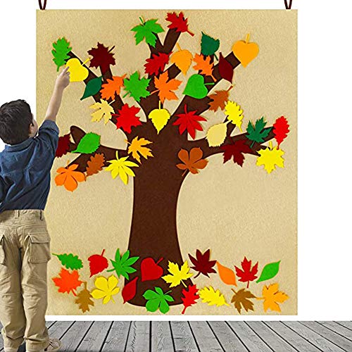 Tablero de árbol de otoño de fieltro, kit de manualidades de árbol de agradecimiento, kit de manualidades de otoño de fieltro, adorno de hojas de otoño, suministros de Acción de Gracias