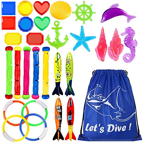 Tacobear 30pcs Juguete de Buceo Anillos de Buceo Torpedos Bandidos Dive Gems Palos de Buceo Juguetes para Piscina Natación Subacuática Verano Juegos para Niños