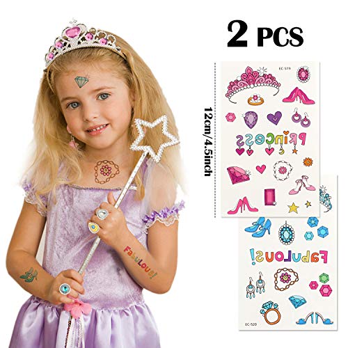 Tacobear 50 Piezas Disfraz Princesa Niña con Tiara Princesa Corona Princesa Tatuajes Anillos Varita Mágica Disfraces Princesas Vestido Accesorios Set Regalos Fiesta Cumpleaños para Niñas Niños (Rosa)