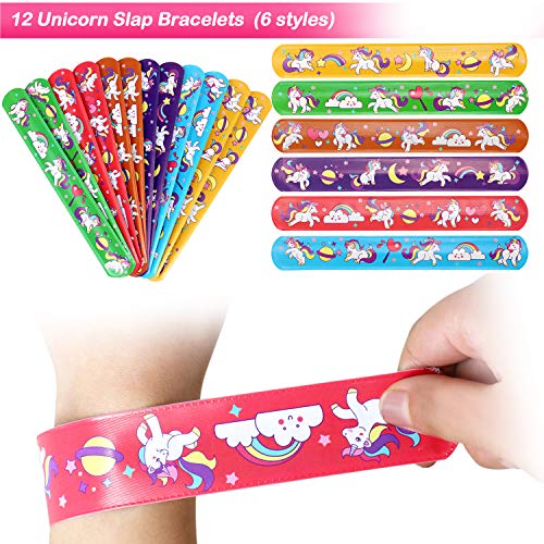 Tacobear 60Piezas Unicornio Aarticulos de Fiesta Cumpleaños Relleno Piñatas Unicornio Slap Pulsera Llavero Anillo Máscara de Papel Tatuajes Temporales para Niños Niñas Unicornio Fiesta Cumpleaños