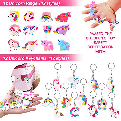 Tacobear 60Piezas Unicornio Aarticulos de Fiesta Cumpleaños Relleno Piñatas Unicornio Slap Pulsera Llavero Anillo Máscara de Papel Tatuajes Temporales para Niños Niñas Unicornio Fiesta Cumpleaños