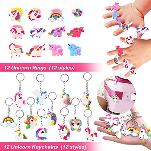 Tacobear 60Piezas Unicornio Aarticulos de Fiesta Cumpleaños Relleno Piñatas Unicornio Slap Pulsera Llavero Anillo Máscara de Papel Tatuajes Temporales para Niños Niñas Unicornio Fiesta Cumpleaños