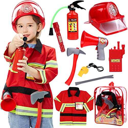 Tacobear Bombero Disfraz para Niños con Bomberos Juguete Extintor Juguete Bombero Accesorios Juegos de imitación Juego de roles para Niños Niñas Carnaval Halloween 3 4 5 6 7 8 Años