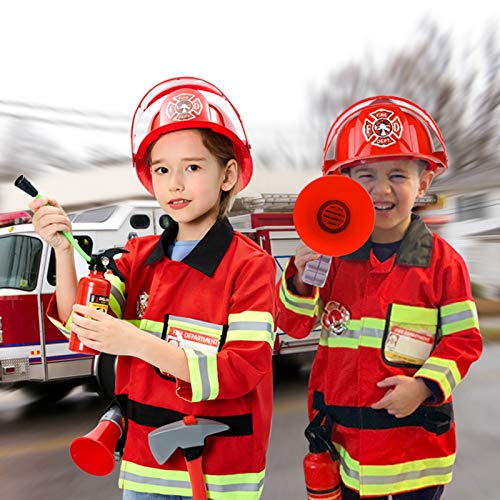 Tacobear Bombero Disfraz para Niños con Bomberos Juguete Extintor Juguete Bombero Accesorios Juegos de imitación Juego de roles para Niños Niñas Carnaval Halloween 3 4 5 6 7 8 Años