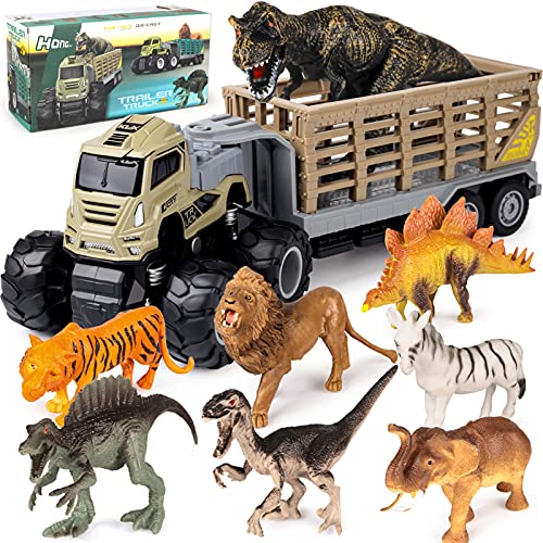 Tacobear Camión Grande Juguete Dinosaurios Juguetes Camión de Transporte con 8pcs Figuras Dinosaurio Animales Camión Juguete Dinosaurios para Niños Juego Dinosaurios Regalos para Niños de 3-8 Años