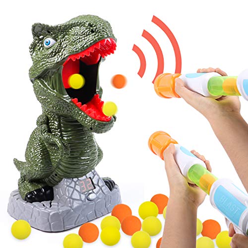 Tacobear Dinosaurio Juguete de Tiro para Niños Objetivo de Tiro con Pistola Power Popper Bola Suave Puntuación LCD Grabación Alegría Sonido Bola Popper Juego de Batalla Regalo Navidad para Niños