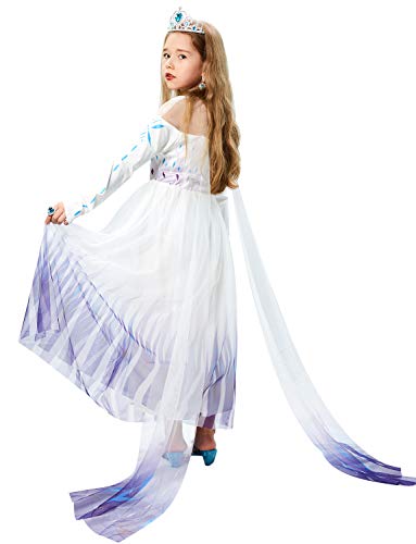 Tacobear Elsa Frozen Disfraz Princesa Niña Disfraz Princesa Corona Varita Guantes Collar Pendientes Anillo Princesa Cosplay Disfraz Princesa Elsa Vestido Fiesta Regalo Niña (130CM)