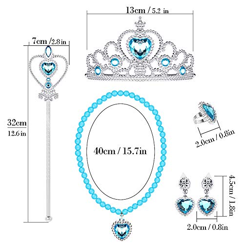 Tacobear Elsa Frozen Disfraz Princesa Niña Disfraz Princesa Corona Varita Guantes Collar Pendientes Anillo Princesa Cosplay Disfraz Princesa Elsa Vestido Fiesta Regalo Niña (130CM)