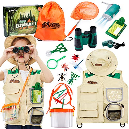 Tacobear Kit Explorador Niños Aire Libre Aventura Juguetes con Prismáticos Lupa Cazamariposas Silbato Juguetes Educativo Juguetes de Exploración Cattura Insetti Kit Regalo para niños 4 5 6 7 8 años