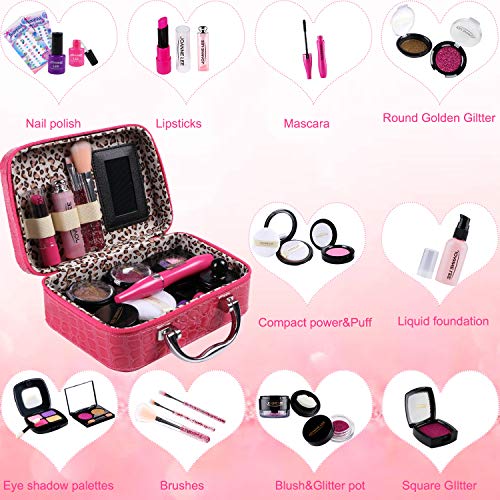 Tacobear Maquillaje Niñas Falso Juego de Maquillaje Kit Juguete de Maquillaje con Bolsa de Maquillaje Cosmética Juguete Cumpleaños Regalo Navidad para Niña 4 5 6 7 años(Nessun Vero cosmetico)