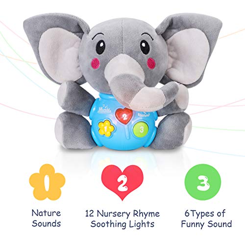 Tacobear Peluche Elefante Juguete Felpa Elefante Interactivo Juguete para Bebé Juguetes Musicales Juguetes Sonido con Música Ligero Función Juguetes educativos Regalos para bebés Niños 6 Meses