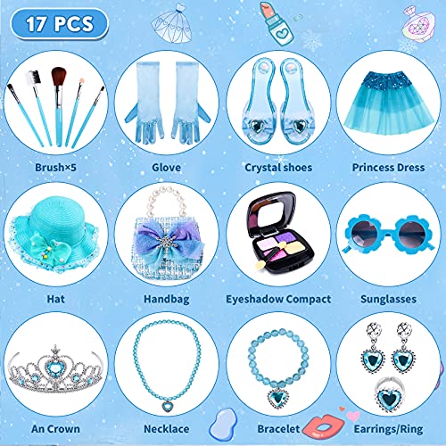 Tacobear Princesa Disfraz Joyas Accesorios Frozen Kit de Maquillaje Niñas con Zapatos Princesa Corona Bolso Sombrero Tutu Princesa Joyas Juguete de Maquillaje Regalo para Niñas 3 4 5 6 7 8 9 años