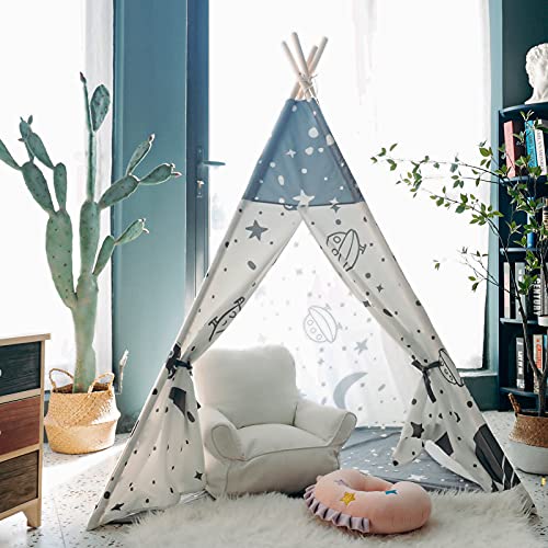 Tacobear Tipi Infantil Tipi Tienda Grande Tipi Indio para Niños con Guirnalda de Luces Pluma Tienda Campaña Portátil Espacio Tienda Casa de Juegos Tipi Grande para Interiores para Niños Niñas