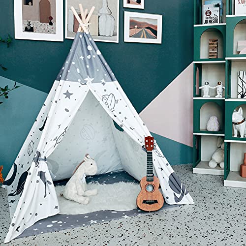 Tacobear Tipi Infantil Tipi Tienda Grande Tipi Indio para Niños con Guirnalda de Luces Pluma Tienda Campaña Portátil Espacio Tienda Casa de Juegos Tipi Grande para Interiores para Niños Niñas