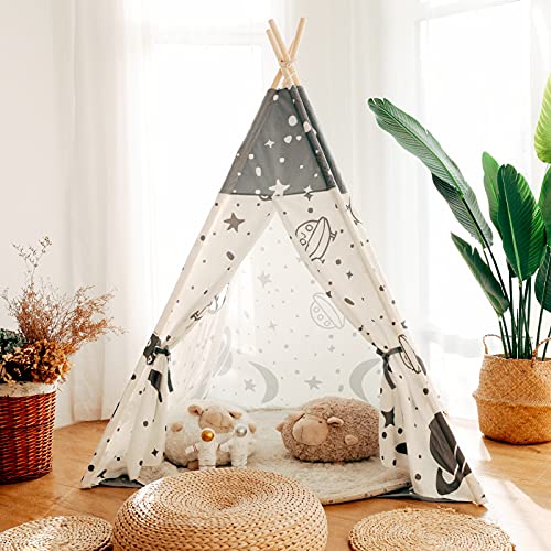 Tacobear Tipi Infantil Tipi Tienda Grande Tipi Indio para Niños con Guirnalda de Luces Pluma Tienda Campaña Portátil Espacio Tienda Casa de Juegos Tipi Grande para Interiores para Niños Niñas