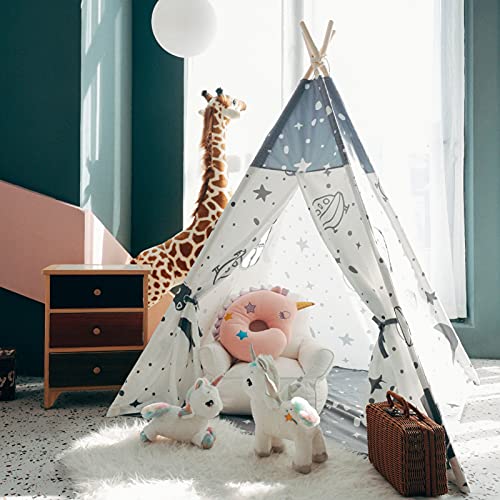 Tacobear Tipi Infantil Tipi Tienda Grande Tipi Indio para Niños con Guirnalda de Luces Pluma Tienda Campaña Portátil Espacio Tienda Casa de Juegos Tipi Grande para Interiores para Niños Niñas